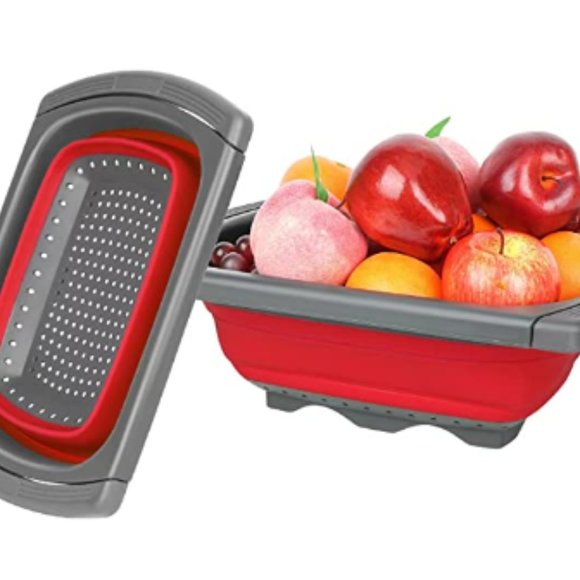 Collapsible Strainer w/ Extendable Handle Over The Sink - Silicone Colander 6Qt - Picture 1 of 10